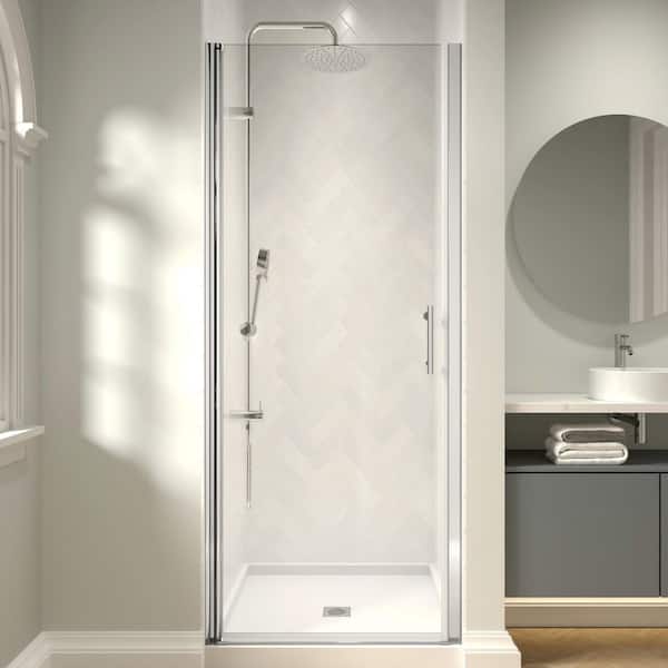 Modern 24 to 25-3/8 in. W x 72 in. H Pivot Swing Frameless Shower Door in Chrome Finish with 1/4 in. (6mm) Clear Glass
