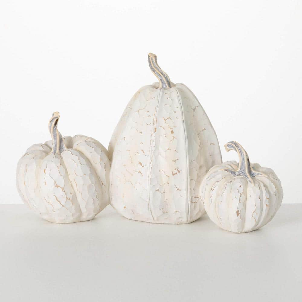 20 in. Rustic White Pumpkin Trio Decor