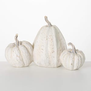 20 in. Rustic White Pumpkin Trio Decor