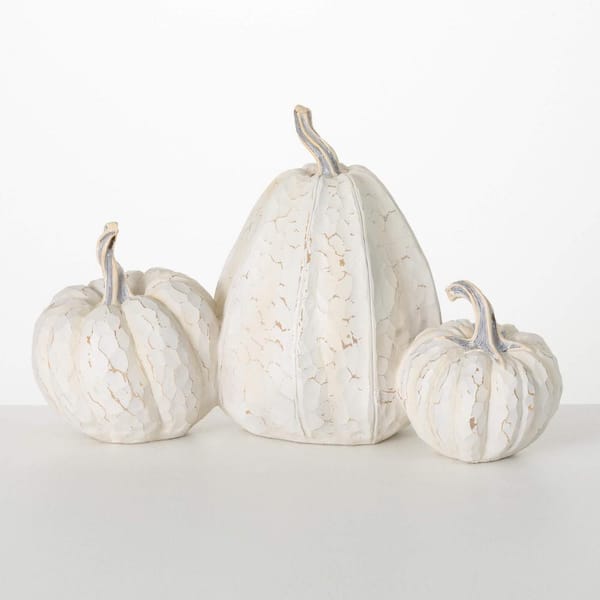 SULLIVANS 20 in. Rustic White Pumpkin Trio Decor