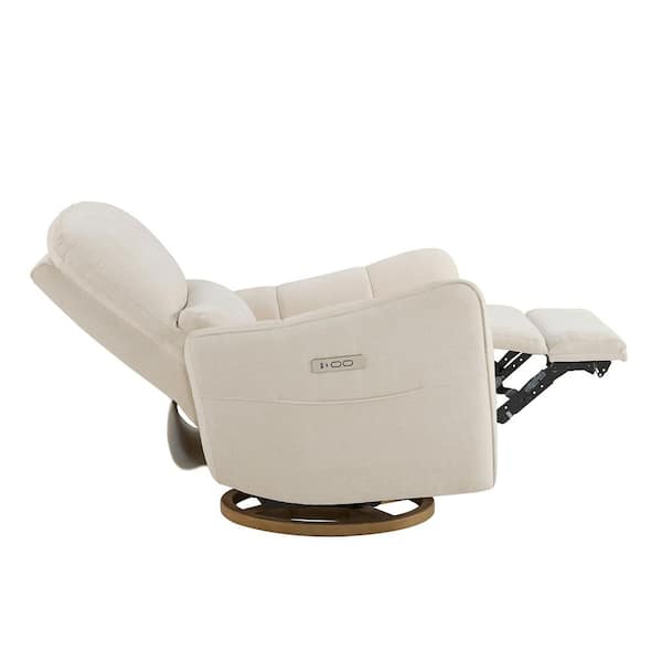 Bria Cream Modern Fabric Swivel Glider Nursery Recliner Chair with Lumbar Pillow, USB and Type-C Charge, Pocket