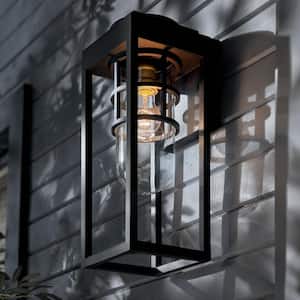 Hone 13 in. 1-Light Textured Black Industrial Outdoor Hardwired Wall Lantern Sconce with No Bulbs Included (1-Pack)