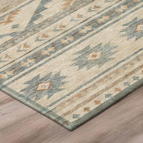 Chantille Machine Washable Indoor/Outdoor Abstract ACN3075 Linen 8 ft. x 8 ft. Round Rug