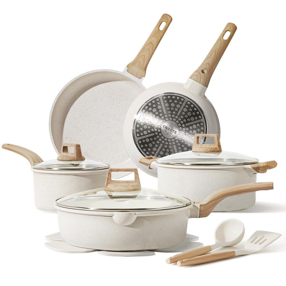 14 Piece Aluminum Nonstick Cookware Set, Practical Bakelite Handles, All Cooktop Compatible, 10X Ultra Nonstick, White price history on PriceWatchPro