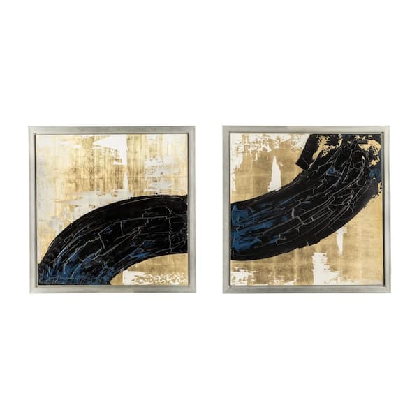 2-Piece Silver Framed Split Canvas Black Streak Art Print 47 in. x 95 in.