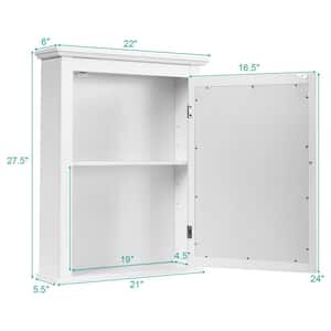 22 in. W x 27 in. H White Surface Mount Medicine Cabinet with Mirror