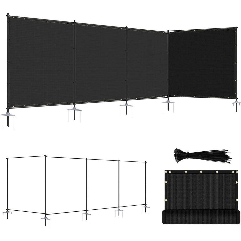 5 ft. x 24 ft. Black Balcony Privacy Fence Set with Poles and Rails Ground Spikes Fence Kit for Patio Garden Pool Yard price history on PriceWatchPro