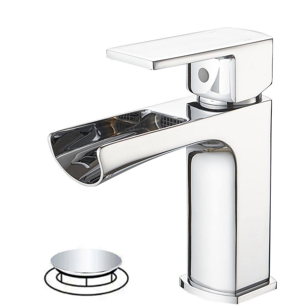Single Handle Single Hole Bathroom Faucet with Pop Up Drain, Waterfall Bathroom Sink Faucet in Chrome price history on PriceWatchPro