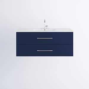 Napa 48 in. W x 18 in. D Single Sink Bathroom Vanity Wall Mounted In Navy Blue with Ceramic Integrated Countertop
