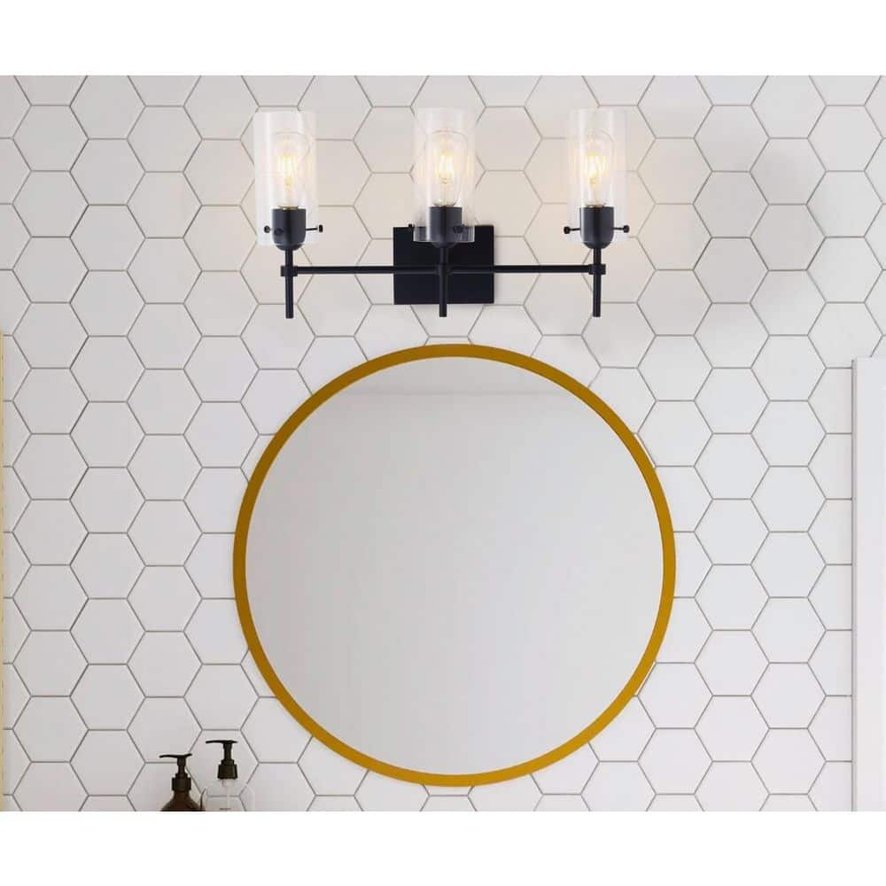 21.25 in. 3-Light Modern Black Cylinder Clear Glass Shade Bathroom Vanity Light price history on PriceWatchPro