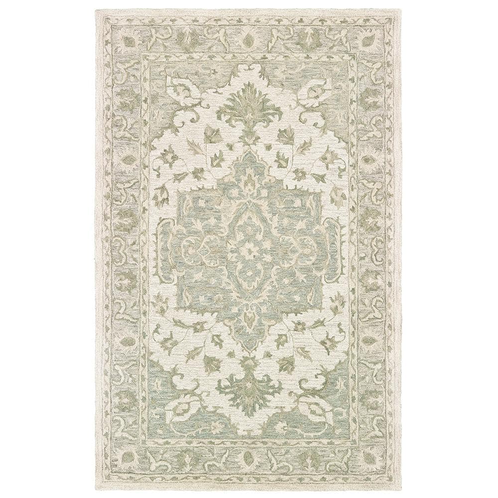 Willow Classic Medallion Sea Green / Gray 5 ft. x 8 ft. Indoor Area Rug