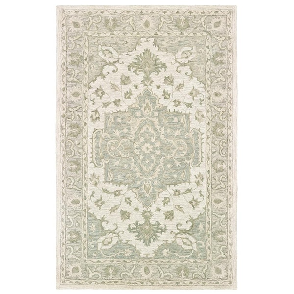 Willow Classic Medallion Sea Green / Gray Rectangle 9 ft. x 12 ft. Indoor Area Rug
