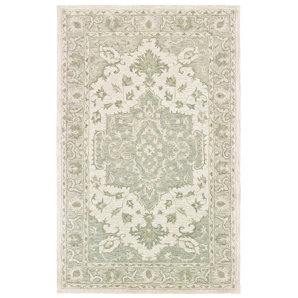 LR Home Willow Classic Medallion Sea Green / Gray 7 ft. 9 in. x 9 ft. 9 in. Indoor Area Rug