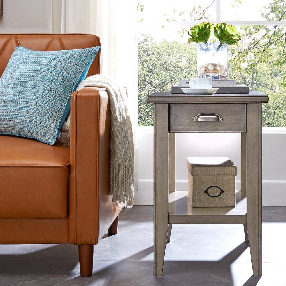 Laurent 16 in. W x 24 in. D Chocolate Cherry Rectangle Wood Narrow End/Side Table with One Drawer and Shelf