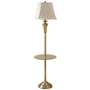61 in. Antique Brass Floor Lamp with Natural Linen Fabric Shade