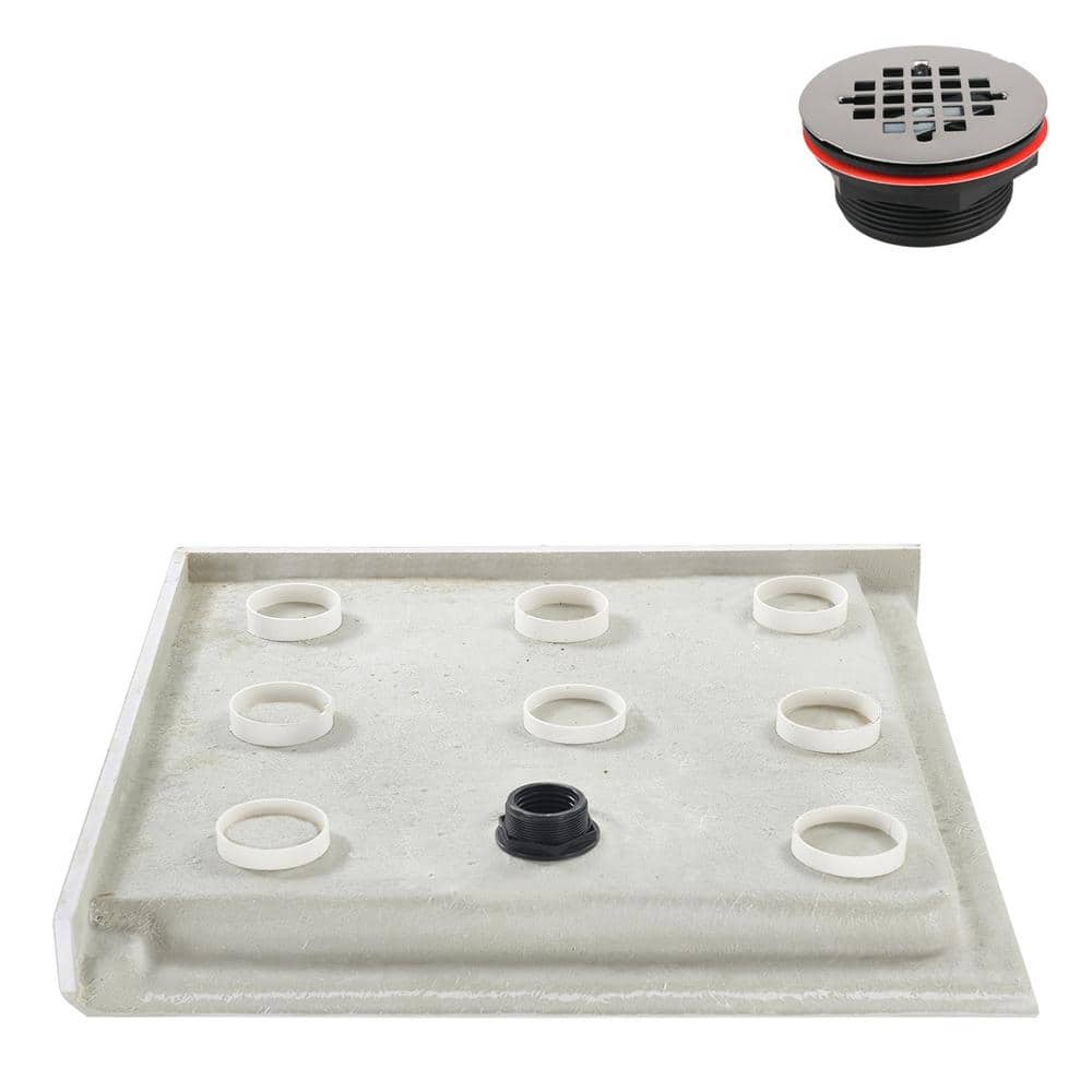 36'' Square Glossy White Acrylic Shower Base with ABS Drain