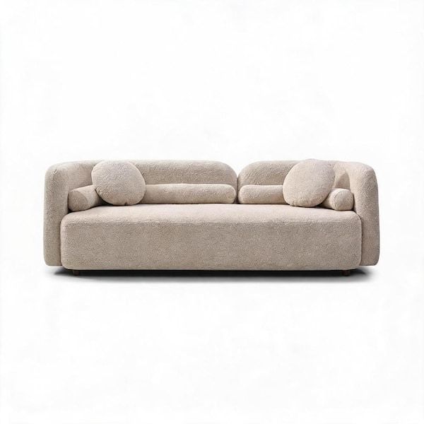 Luxury Modern 88.58 in. Wide Square Arm Boucle Fabric 3-Seater Sofa with Solid Wood Frame in Light Beige
