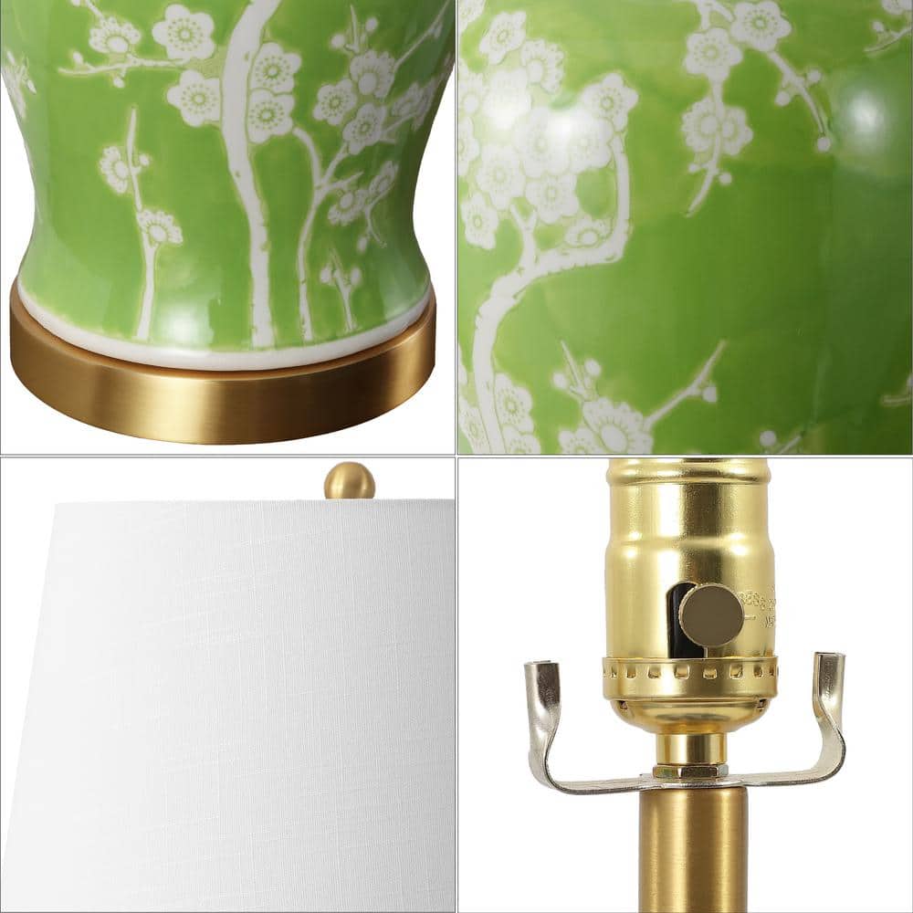 Gracie Green and White Ceramic Ginger Jar LED Table Lamp