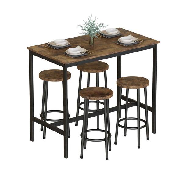 Mieres 5 Piece Wood Top Rustic Brown Counter Height Table Set Pub With Metal Frame Seat 4 Wyzw368289361 Pub Table Set With Metal Frame Seat 4, Rustic Wood And Metal Pub Table