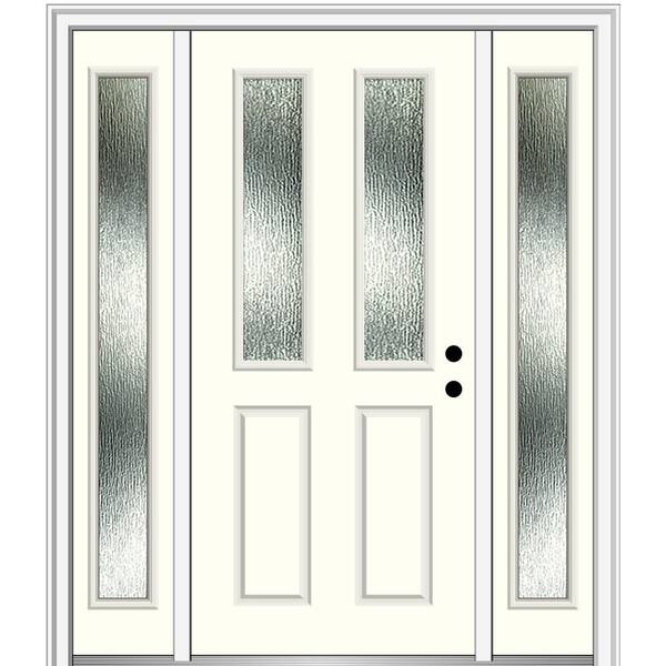 MMI Door 60 in. x 80 in. Left-Hand Inswing Rain Glass Alabaster Fiberglass Prehung Front Door on 4-9/16 in. Frame