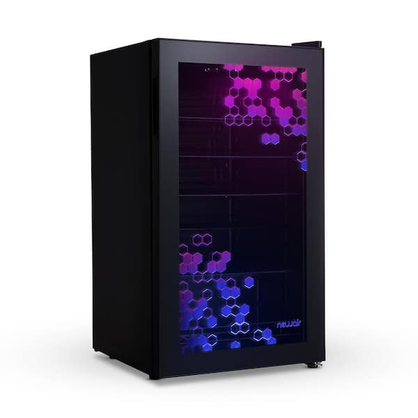 NewAir Prismatic Series 19 in. Single Zone 126 Cans Beverage Cooler with RGB HexaColor LED Lights, Mini Gaming Fridge in Black