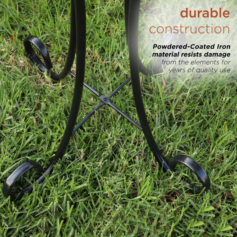 Black Foldable Iron Bird Bath Stand, 18 x 18 x 23 Inches