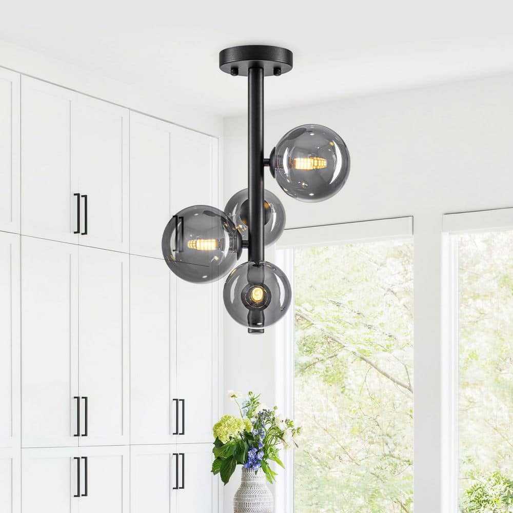 11.02 in. 4-Light Black Metal Modern Flush Mount Ceiling Light with Smoky Gray Glass Globe Shades price history on PriceWatchPro