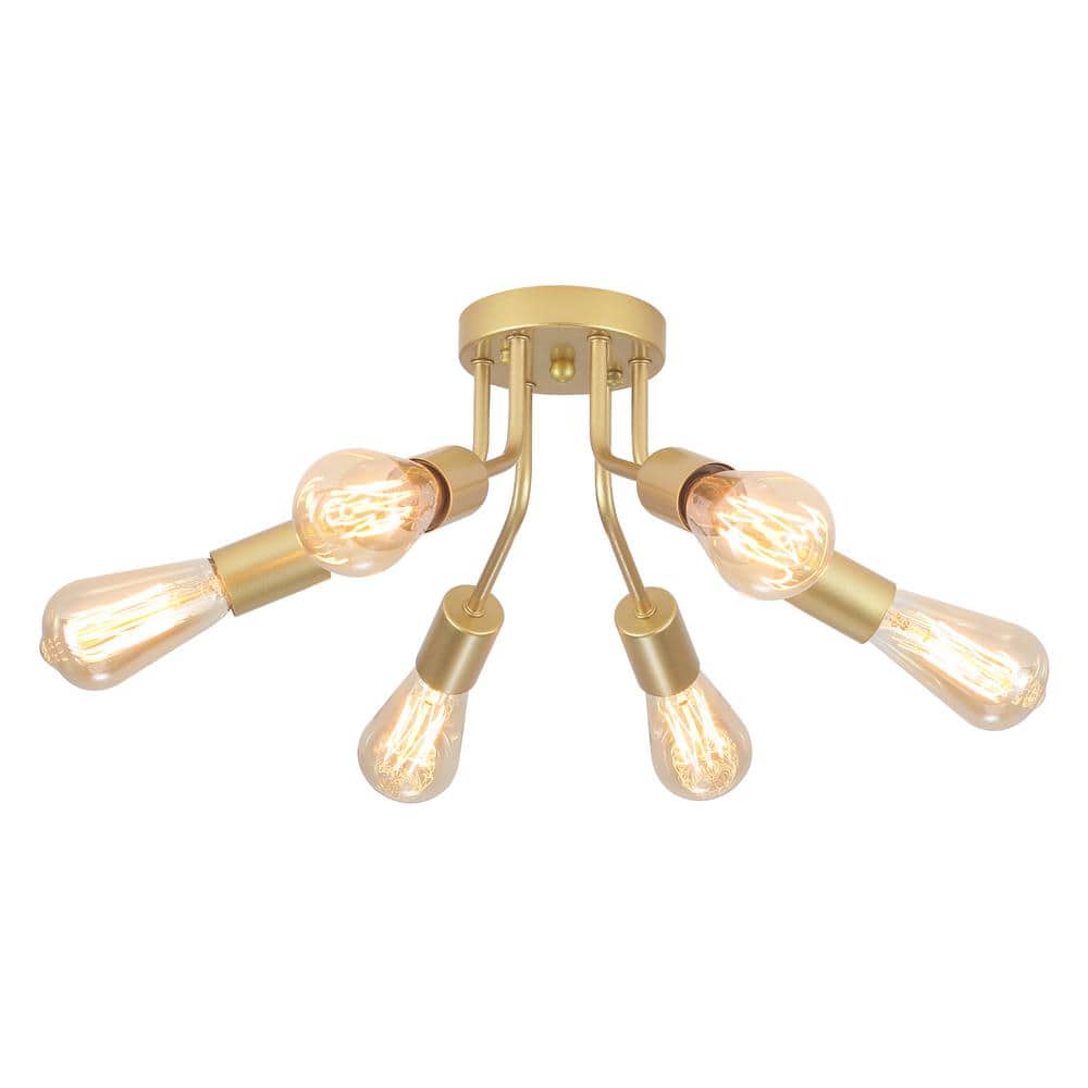 Fasiha 14.78 in. 6-Light Spray Gold Sputnik Sphere Chandelier Industrial Vintage Linear Semi Flush Mount Ceiling Light price history on PriceWatchPro