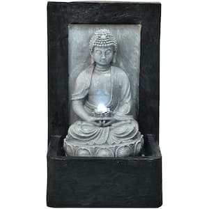 24 in. Buddha Wall Statue Indoor or Outdoor Garden Fountain with LED Lights for Patio, Deck, Porch