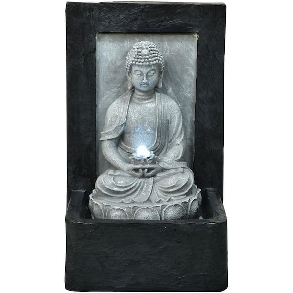 Hanover 24 in. Buddha Wall Statue Indoor or Outdoor Garden Fountain with LED Lights for Patio, Deck, Porch