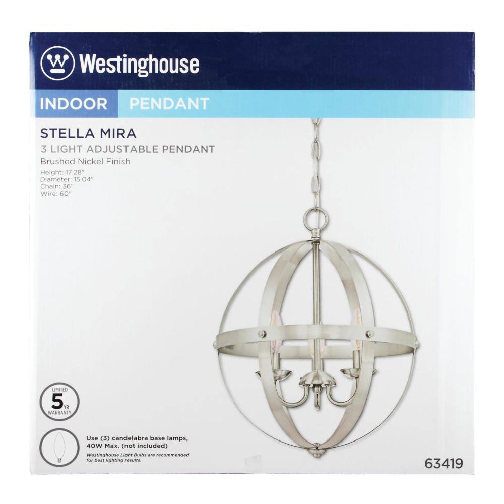 Elegant Stella Mira 15" Brushed Nickel Globe Chandelier with Industrial Charm