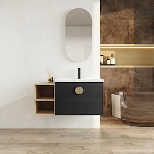 39.80 in. W x 18.50 in. D x 20.70 in. H Floating Wall-Mounted Bath Vanity in Black Chestnut with White Resin Top