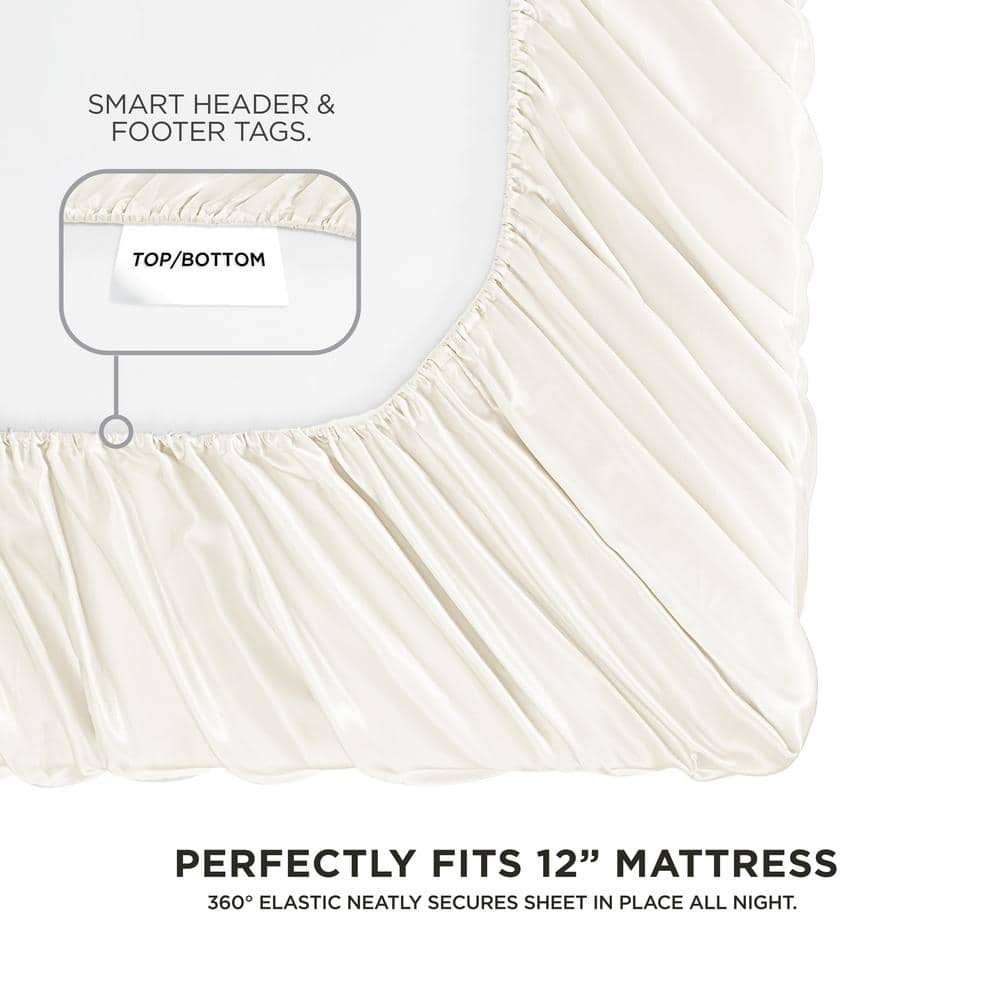 Ivory Twin XL Satin Deep Pocket Sheet Set