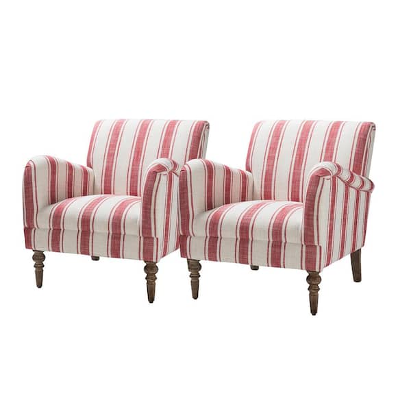 JAYDEN CREATION Hallstatt Red Classic Wooden Upholstery Accent Armchair with Wood Base (Set of 2)
