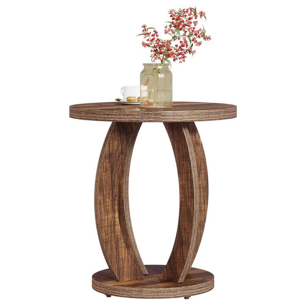 Kerlin 19.69 in. Brown Round Wood End Table Side Table Farmhouse Nightstand Bedside Accent End Table with Storage