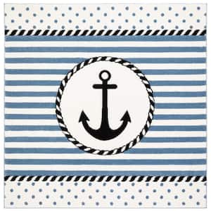 Carousel Kids Ivory/Navy 4 ft. x 4 ft. Striped Square Area Rug
