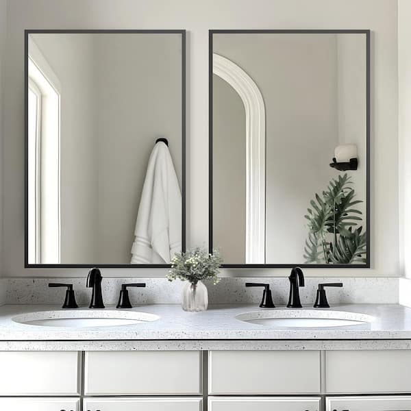Lirago Black 24 in. W x 36 in. H Rectangular Metal Framed Wall Mirrors (Set of 2)