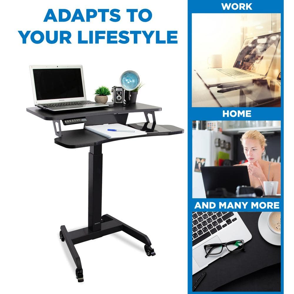 Mount-It! Adjustable Black Steel Mobile Standing Desk with Keyboard Tray 31.5"