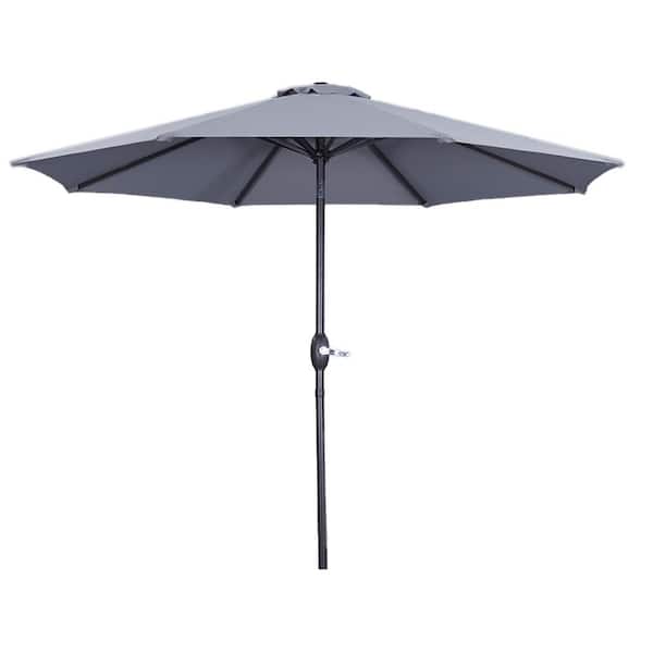 Unbranded 9 ft. Round Patio Market Umbrella with Water Resistant Push Button Tilt in Gray