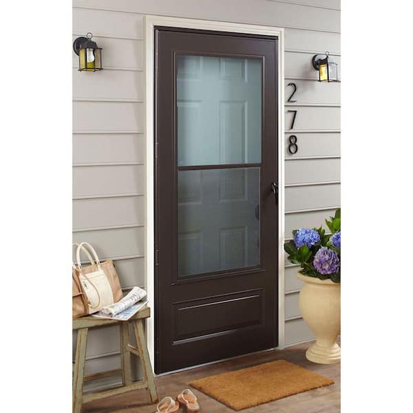 100 Series Plus 34 in. x 80 in. White Universal Self-Storing Storm Door with Black Hardware