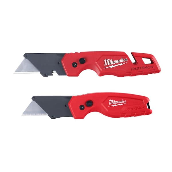 Milwaukee FASTBACK Folding Utility Knife with Blade Storage & Compact Folding Utility Knife with 2 General Purpose Blades (2-Pack)