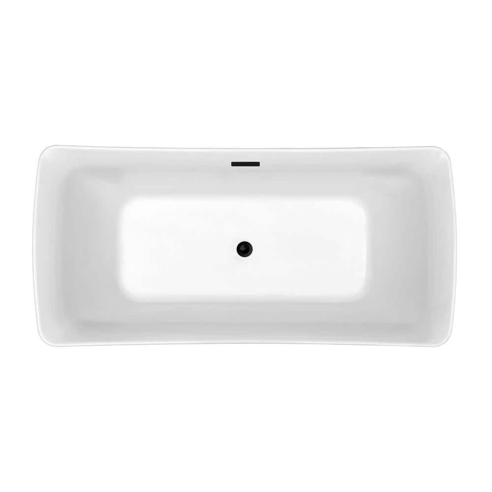 62" Glossy White Acrylic Freestanding Soaking Tub with Matte Black Trim
