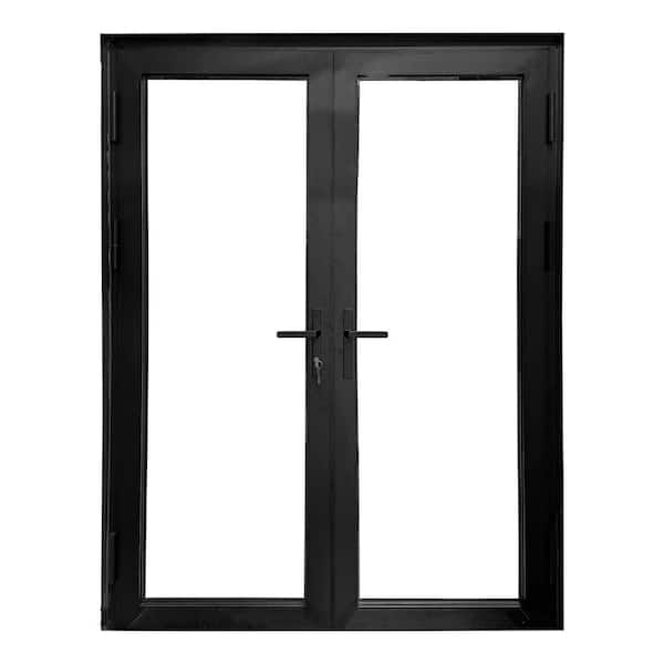Teza French Door 61.5 in. x 80 in. Matte Black Aluminum French Door Full Lite Left-Hand Outswing