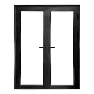 Teza French Door 61.5 in. x 80 in. Matte Black Aluminum French Door Full Lite Left-Hand Outswing