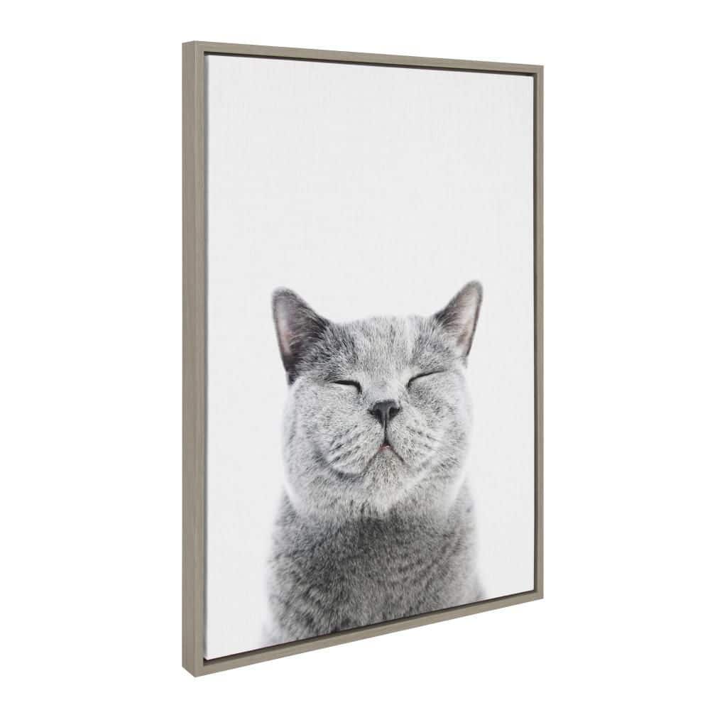 Gray Smiling Cat Canvas Print for Kids Nursery, 23" x 33"