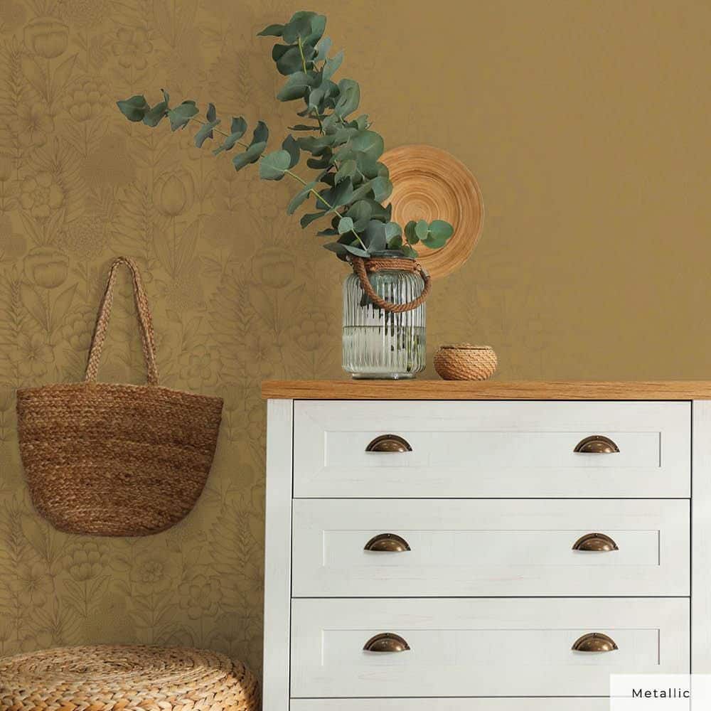 Metallic Marigold Floral Self-Adhesive Removable Wallpaper
