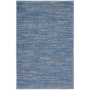 Essentials Doormat 2 ft. x 4 ft. Blue/Gray Solid Contemporary Indoor/Outdoor Patio Kitchen Area Rug