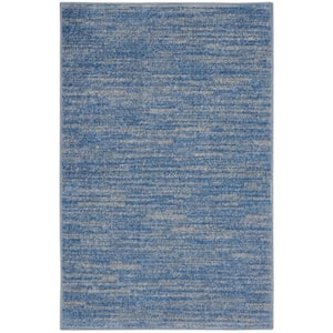 Essentials doormat 2 ft. x 4 ft. Blue/Gray Solid Contemporary Indoor/Outdoor Patio Kitchen Area Rug