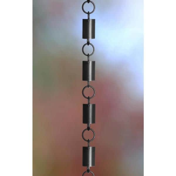 Black Aluminum Cylinder Rain Chain with 23 Cups, 8.5 Feet