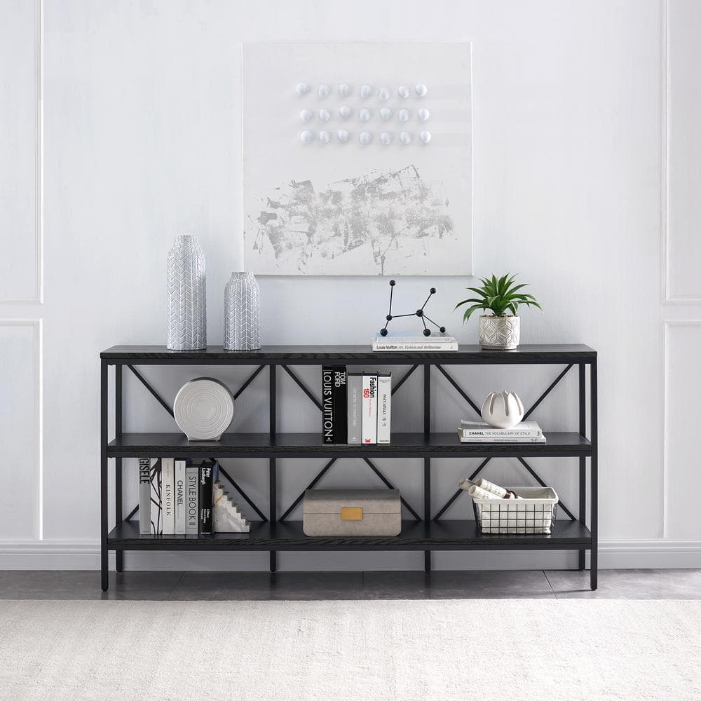 Modern Farmhouse Blackened Bronze 64" Console Table with Storage